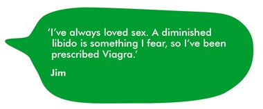 Quote from Jim: I’ve always loved sex. A diminished libido is something I fear, so I’ve been prescribed Viagra.