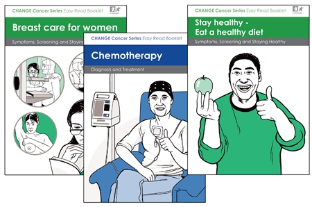 Image of front covers of some easy read booklets about cancer