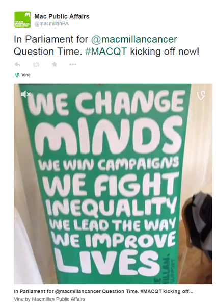 Tweet advertising Macmillan's Question Time event