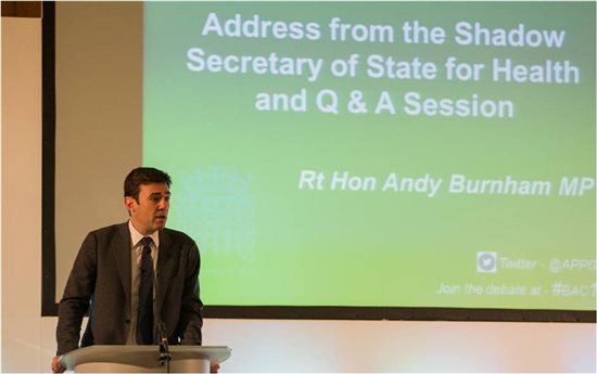 Andy Burnham MP speaking at the Britain Against Cancer conference