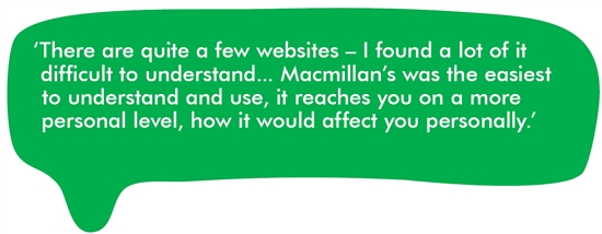 There are quite a few websites- I found a lot of them difficult to understand. Macmillan's was one of the easiest to understand and use, it reaches you on a personal level, and talks about how cancer would affect you personally.  
