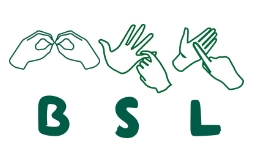 An image showing the finger spelling of BSL, with drawings of hands signing the B, the S, and the L