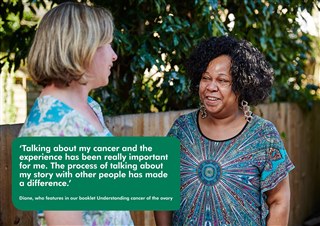 Picture and quote from Diane 'Talking about my cancer and the experience has been really important for me. The process of talking about my story with other people has made a difference.'