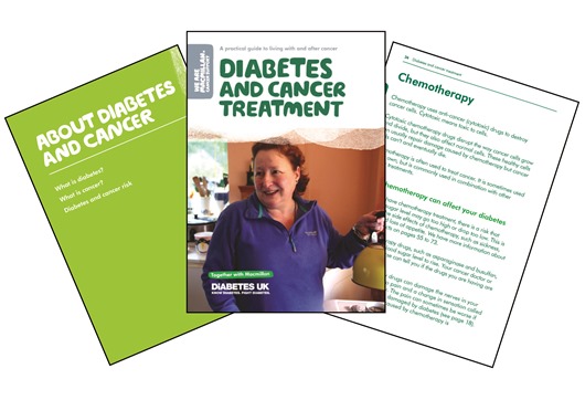 This image shows three pages from our diabetes and cancer treatment booklet. 