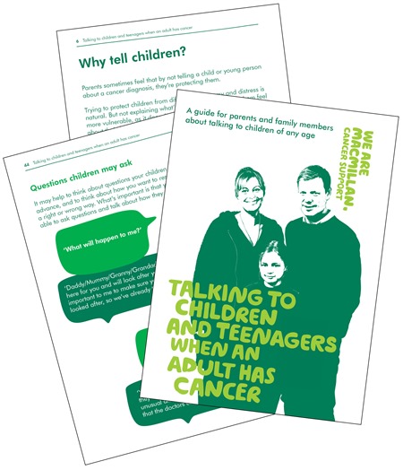 Image of the front cover of the booklet Talking to children and teenagers when an adult has cancer