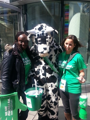 Photo of Gen, Emma and the cow costume