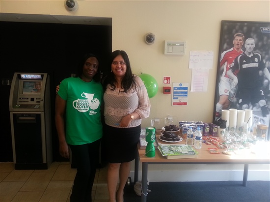 Photo showing people hosting a coffee morning at Barclays on Fulham Road