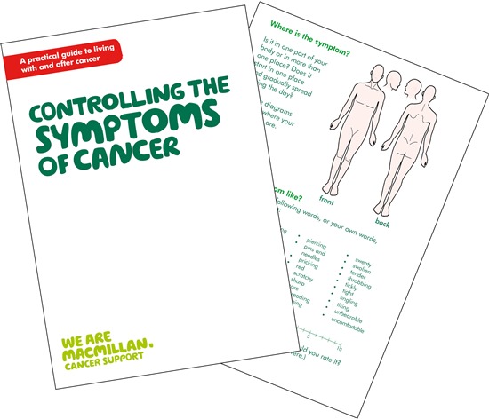 Image showing the front cover and an inside page of Controlling the symptoms of cancer