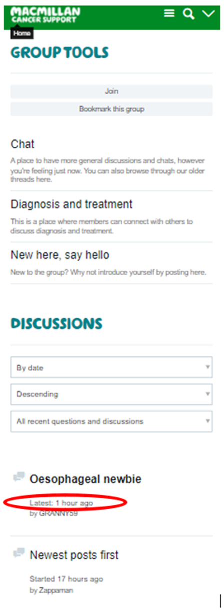 Discussion list- mobile view