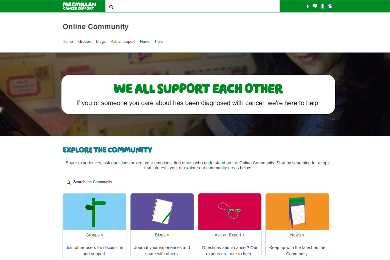 Picture of the Online Community homepage