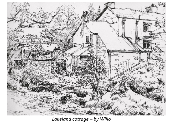 A sketch of a countryside cottage done by Willo.
