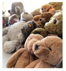 A close-up picture of lots of teddies