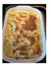 Chicken and squash gratin in a baking dish