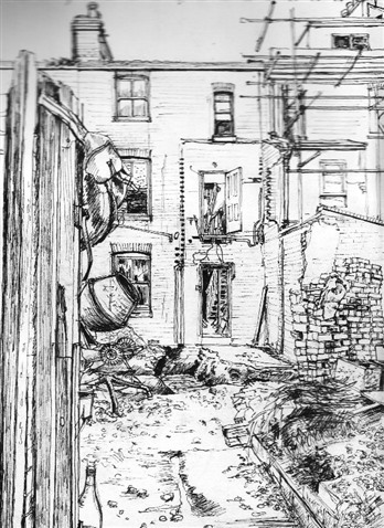 Drawing by Willo of a house undergoing building work.