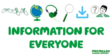 this image says information for everyone and shows symbols for BSL, other languages, audio, large print, braille, pdfs and easyread.