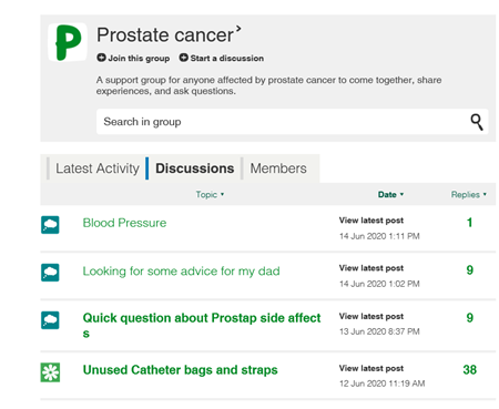  Picture of the "Prostate cancer" group homepage on the Online Community