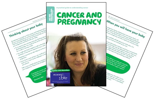 This image shows three example pages from our new booklet Cancer and pregnancy