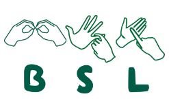 Image shows illustrations of the letters 'B-S-L' in British Sign Language