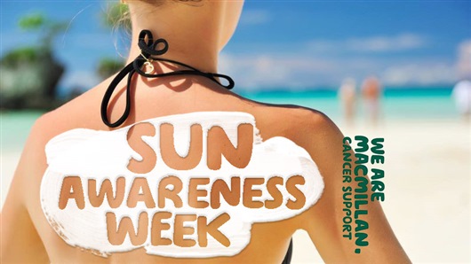 Sun Awareness Week banner showing someone in a bikini in the sun.