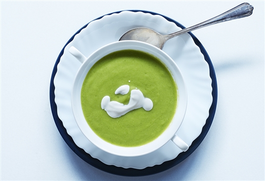 Bright pea green soup