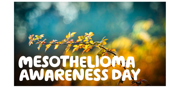  "Mesothelioma Awareness Day" written in white over an image of a leafy branch