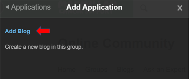  "Add blog" option under "Applications"