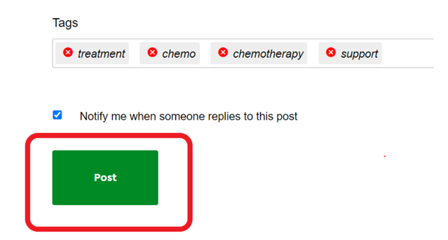 Image of 'Post' button highlighted in red circle