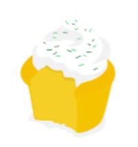 An illustration of a cupcake with a bite taken out of it