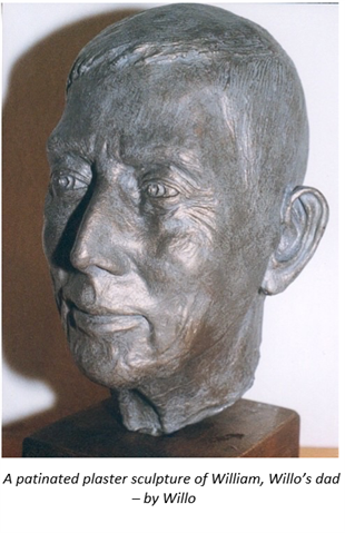 A patinated plaster sculpture of Willo's dad William by Willo