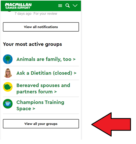 Screenshot of 'View all your groups' button