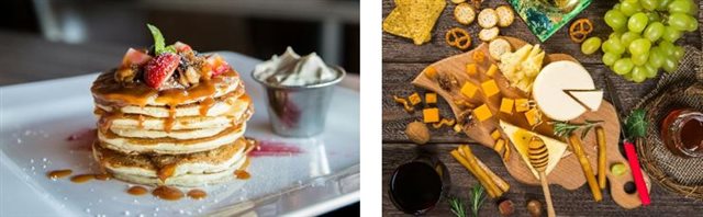 Pancakes and a cheeseboard