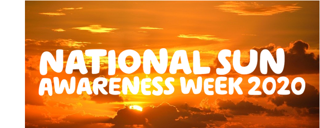  The words 'National Sun awareness week 2020' written in white over a picture of an orange sunset