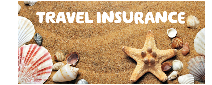  "Travel insurance" written on a picture of sand and seashells