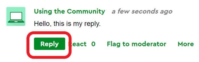 Image of a post with 'Reply' button highlighted in red circle