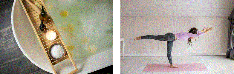 bath and a person doing yoga