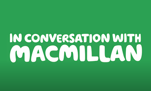 'In Conversation with Macmillan' written in white text on a green background.