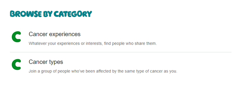 "Cancer experiences" and "Cancer types", which are options in "Groups"
