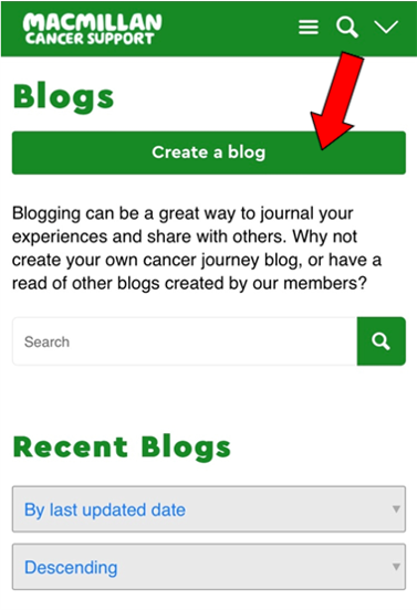 "Create a blog" button