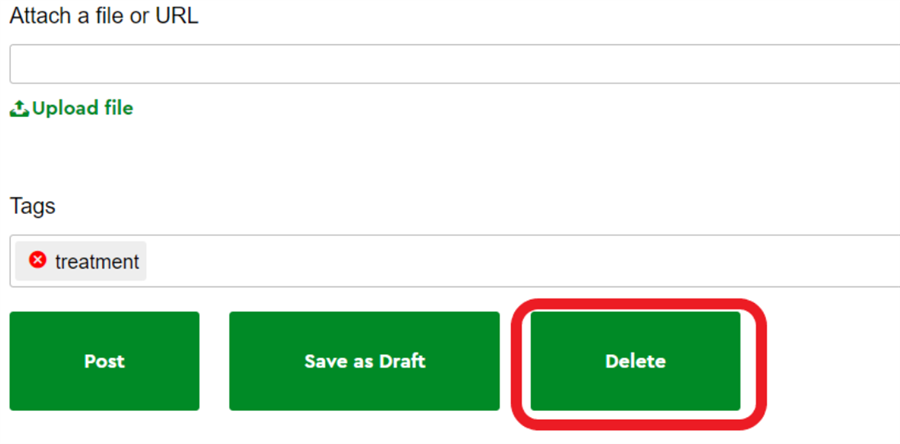 Image of 'Delete' button highlighted in red circle